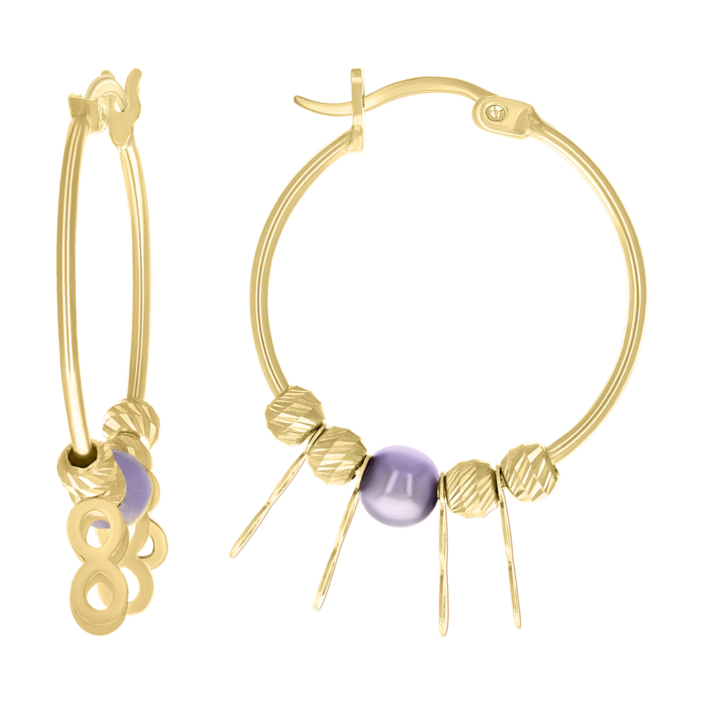 10kt 10k Yellow Gold Womens Infinity Purple Beaded Hoop Earrings